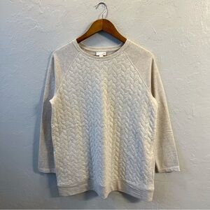 J. Jill Gray Taupe Braided Quilted Knit Tunic Sweatshirt Pockets Size Small